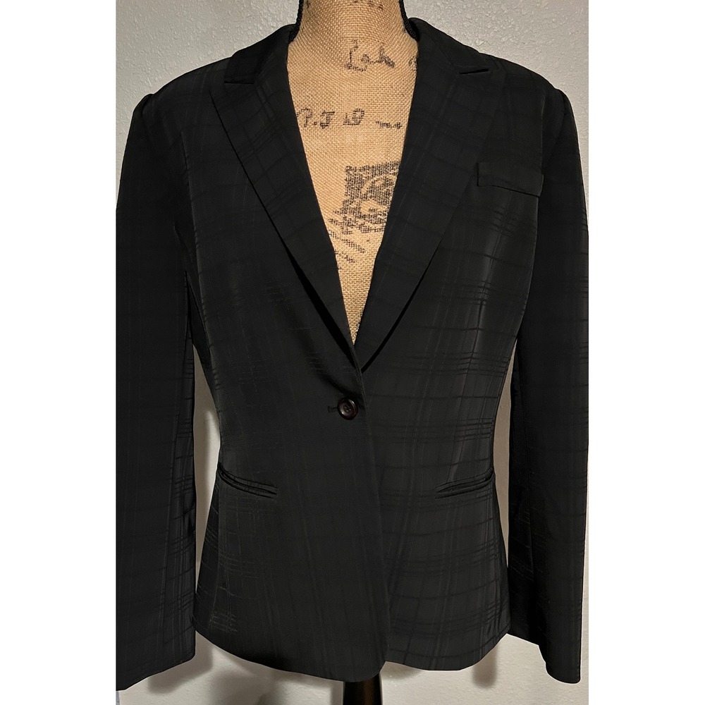 Antonio Melani Blazer Women 12 Black Excellent Grid Pattern Single Button Jacket